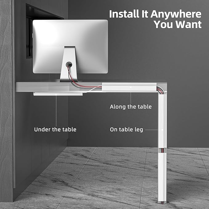 YECAYE 157in Cable Management, Cord Organizer,Easy Install Self - Adhesive Cable Organizer,Cord Management, Desk Wire Holder for Office Organization,Child and Pet Proofing, White | Cable Raceways - TrueDesk
