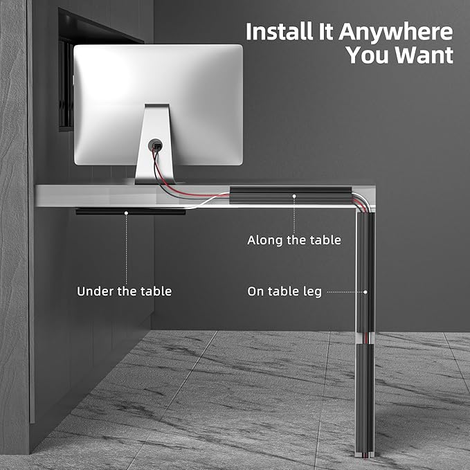 YECAYE 157in Cable Management, Cord Organizer,Easy Install Self - Adhesive Cord Hider, Cable Organizer, Cable Hider for Office Organization,Child & Pet Proof, Black | Cable Raceways - TrueDesk