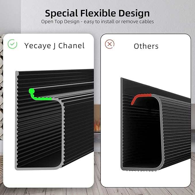 YECAYE 157in Cable Management, Cord Organizer,Easy Install Self - Adhesive Cord Hider, Cable Organizer, Cable Hider for Office Organization,Child & Pet Proof, Black | Cable Raceways - TrueDesk