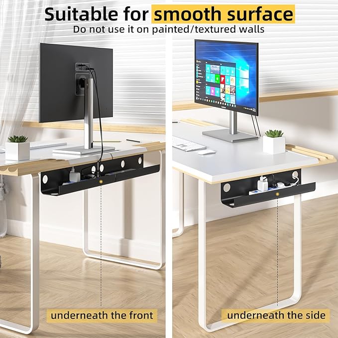Yecaye 2 Pack Cable Management Under Desk, 31.5 in Under Desk Cable Management Tray,Cord Hider,Cord Organizer, No Screw Wire Management for Office and Home, Black | Cable Raceways - TrueDesk