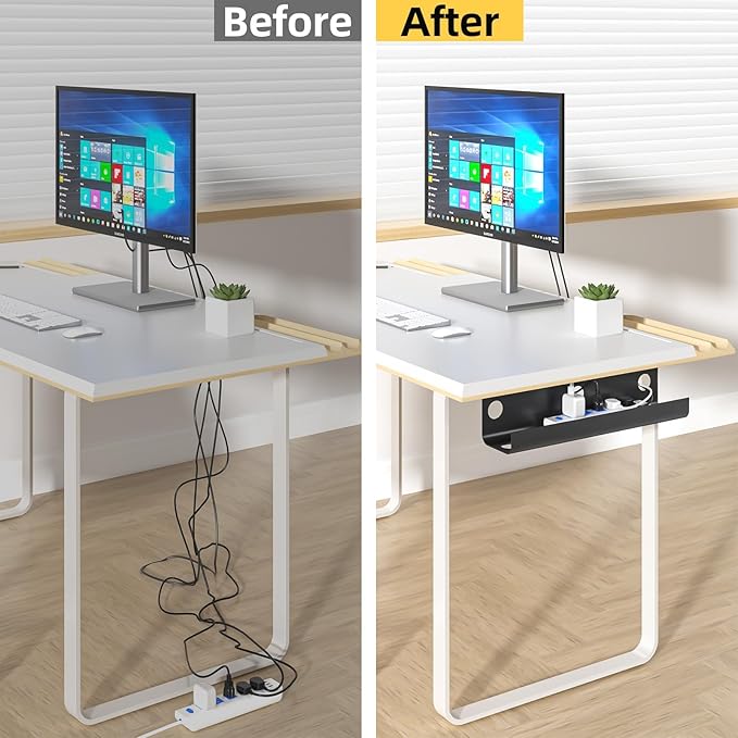 Yecaye 2 Pack Cable Management Under Desk, 31.5 in Under Desk Cable Management Tray,Cord Hider,Cord Organizer, No Screw Wire Management for Office and Home, Black | Cable Raceways - TrueDesk