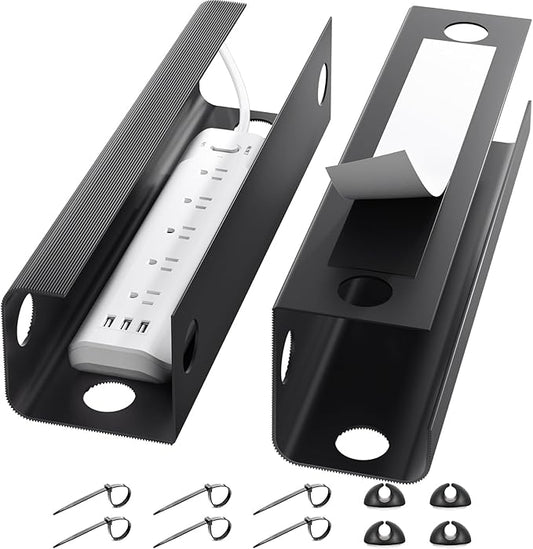 Yecaye 2 Pack Cable Management Under Desk, 31.5 in Under Desk Cable Management Tray,Cord Hider,Cord Organizer, No Screw Wire Management for Office and Home, Black | Cable Raceways - TrueDesk