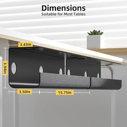 Yecaye 2 Pack Cable Management Under Desk, 31.5 in Under Desk Cable Management Tray,Cord Hider,Cord Organizer, No Screw Wire Management for Office and Home, Black | Cable Raceways - TrueDesk