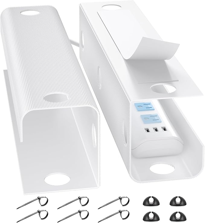 YECAYE Large Under Desk Cable Management,Easy Install Cable Management Under Desk with 4 Cord Holders & 6 Ties,Child & Pet - Safe Cord Hider,Wire Organizer,Wire Cover Tray,White | Cable Raceways - TrueDesk