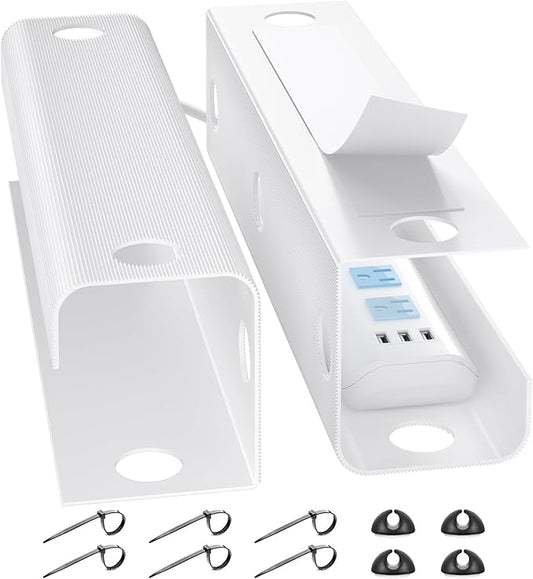 YECAYE Large Under Desk Cable Management,Easy Install Cable Management Under Desk with 4 Cord Holders & 6 Ties,Child & Pet - Safe Cord Hider,Wire Organizer,Wire Cover Tray,White | Cable Raceways - TrueDesk
