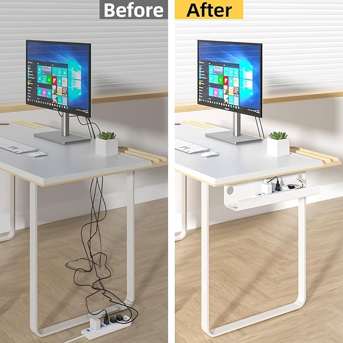 YECAYE Large Under Desk Cable Management,Easy Install Cable Management Under Desk with 4 Cord Holders & 6 Ties,Child & Pet - Safe Cord Hider,Wire Organizer,Wire Cover Tray,White | Cable Raceways - TrueDesk