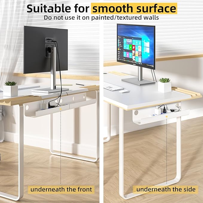 YECAYE Large Under Desk Cable Management,Easy Install Cable Management Under Desk with 4 Cord Holders & 6 Ties,Child & Pet - Safe Cord Hider,Wire Organizer,Wire Cover Tray,White | Cable Raceways - TrueDesk
