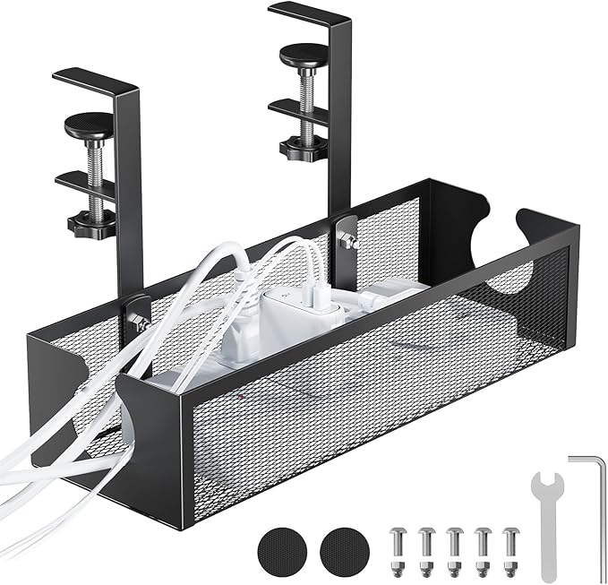 YECAYE No - Drill Metal Under Desk Cable Management Tray, Power Strip & Cable Organizer for Home Office,Under Desk Storage,Organizer Tray,Black | Cable Raceways - TrueDesk