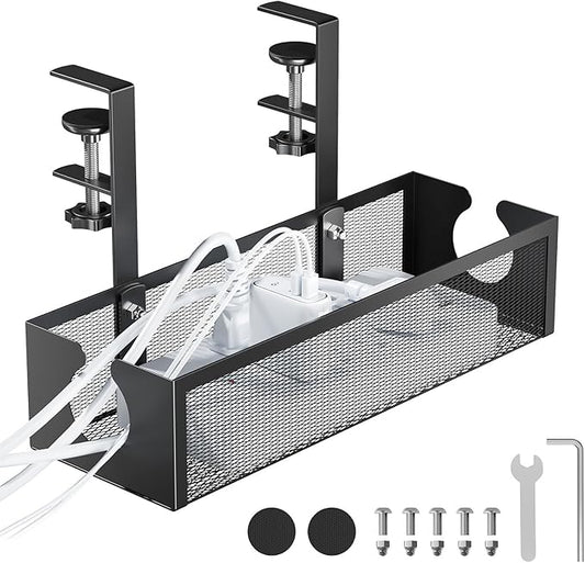YECAYE No - Drill Metal Under Desk Cable Management Tray, Power Strip & Cable Organizer for Home Office,Under Desk Storage,Organizer Tray,Black | Cable Raceways - TrueDesk