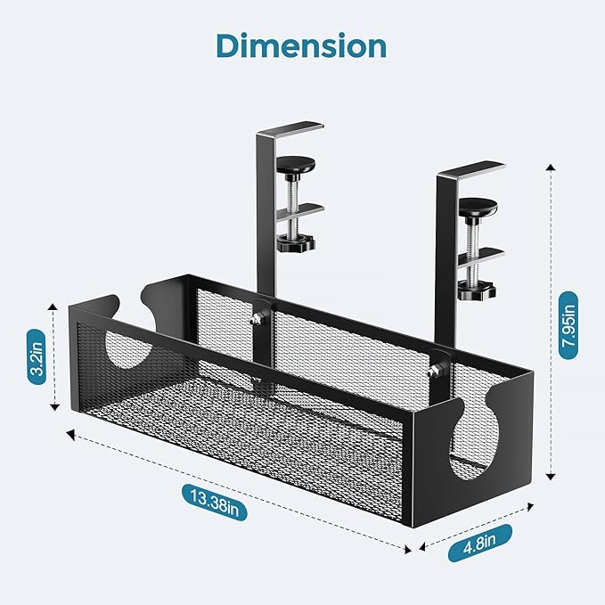 YECAYE No - Drill Metal Under Desk Cable Management Tray, Power Strip & Cable Organizer for Home Office,Under Desk Storage,Organizer Tray,Black | Cable Raceways - TrueDesk