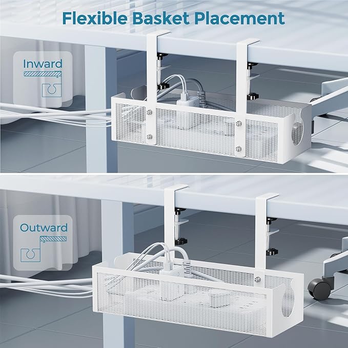 YECAYE No - Drill Metal Under Desk Cable Management Tray, Power Strip & Cable Organizer for Home Office,Under Desk Storage,Organizer Tray,White | Cable Raceways - TrueDesk