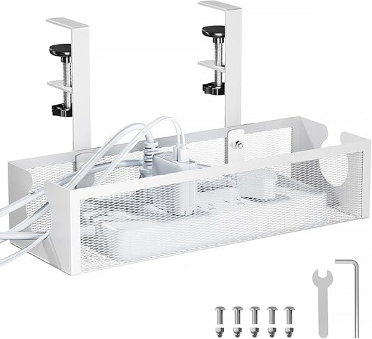 YECAYE No - Drill Metal Under Desk Cable Management Tray, Power Strip & Cable Organizer for Home Office,Under Desk Storage,Organizer Tray,White | Cable Raceways - TrueDesk