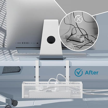 YECAYE No - Drill Metal Under Desk Cable Management Tray, Power Strip & Cable Organizer for Home Office,Under Desk Storage,Organizer Tray,White | Cable Raceways - TrueDesk