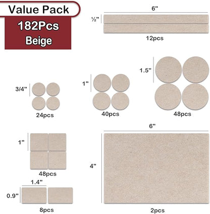 Yelanon Felt Furniture Pads - 182 Pcs Premium Felt Pads for Chair Legs Furniture, Floor Protectors for Hardwood Floors, Beige | Furniture Pads - TrueDesk