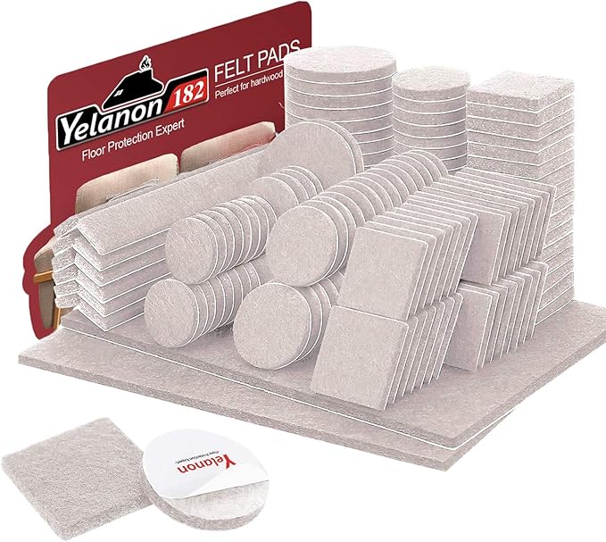 Yelanon Felt Furniture Pads - 182 Pcs Premium Felt Pads for Chair Legs Furniture, Floor Protectors for Hardwood Floors, Beige | Furniture Pads - TrueDesk