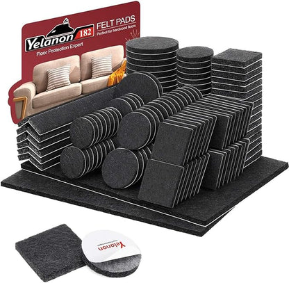 Yelanon Felt Furniture Pads - 182 Pcs Premium Felt Pads for Chair Legs Furniture, Floor Protectors for Hardwood Floors, Black | Furniture Pads - TrueDesk