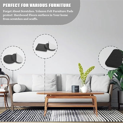 Yelanon Felt Furniture Pads - 182 Pcs Premium Felt Pads for Chair Legs Furniture, Floor Protectors for Hardwood Floors, Black | Furniture Pads - TrueDesk