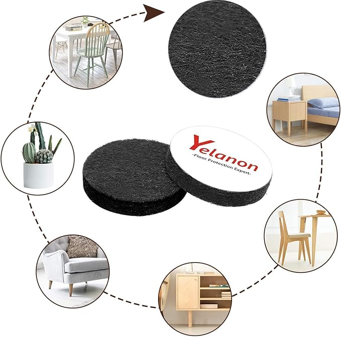 Yelanon Felt Furniture Pads - 182 Pcs Premium Felt Pads for Chair Legs Furniture, Floor Protectors for Hardwood Floors, Black | Furniture Pads - TrueDesk