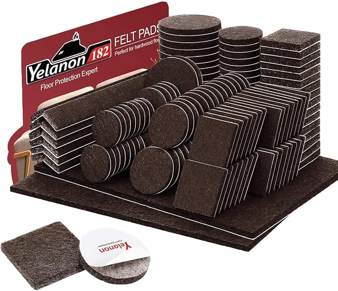 Yelanon Felt Furniture Pads - 182 Pcs Premium Felt Pads for Chair Legs Furniture, Floor Protectors for Hardwood Floors, Brown | Furniture Pads - TrueDesk