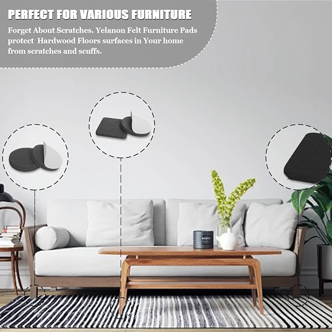 Yelanon Felt Furniture Pads - 182 Pcs Premium Felt Pads for Chair Legs Furniture, Floor Protectors for Hardwood Floors,Black & Beige | Furniture Pads - TrueDesk