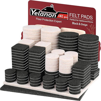 Yelanon Felt Furniture Pads - 182 Pcs Premium Felt Pads for Chair Legs Furniture, Floor Protectors for Hardwood Floors,Black & Beige | Furniture Pads - TrueDesk