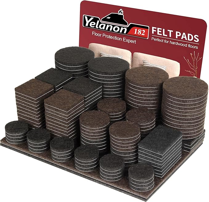 Yelanon Felt Furniture Pads - 182 Pcs Premium Felt Pads for Chair Legs Furniture, Floor Protectors for Hardwood Floors,Black & Brown | Furniture Pads - TrueDesk