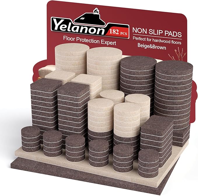 Yelanon Felt Furniture Pads - 182 Pcs Premium Felt Pads for Chair Legs Furniture, Floor Protectors for Hardwood Floors,Brown & Beige | Furniture Pads - TrueDesk