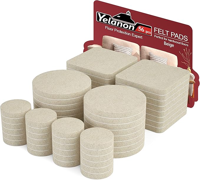 Yelanon Felt Furniture Pads - 56 Pcs(1+2)” Premium Felt Pads for Chair Legs Furniture, Floor Protectors for Hardwood Floors, Beige | Furniture Pads - TrueDesk