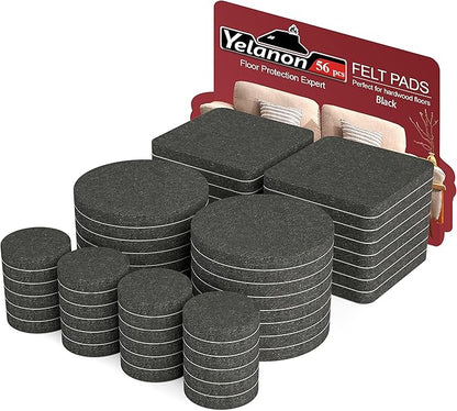 Yelanon Felt Furniture Pads - 56 Pcs(1+2)” Premium Felt Pads for Chair Legs Furniture, Floor Protectors for Hardwood Floors, Black | Furniture Pads - TrueDesk