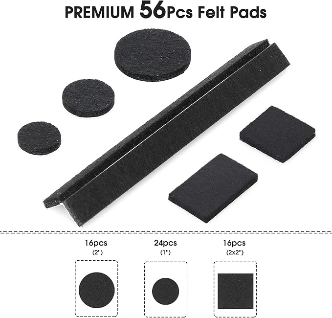 Yelanon Felt Furniture Pads - 56 Pcs(1+2)” Premium Felt Pads for Chair Legs Furniture, Floor Protectors for Hardwood Floors, Black | Furniture Pads - TrueDesk