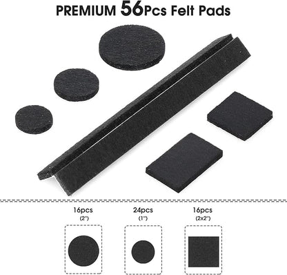 Yelanon Felt Furniture Pads - 56 Pcs(1+2)” Premium Felt Pads for Chair Legs Furniture, Floor Protectors for Hardwood Floors, Black | Furniture Pads - TrueDesk