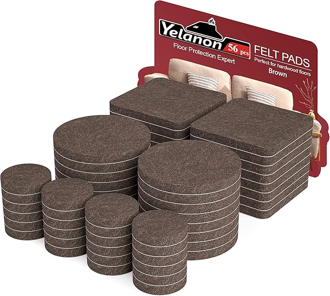 Yelanon Felt Furniture Pads - 56 Pcs(1+2)” Premium Felt Pads for Chair Legs Furniture, Floor Protectors for Hardwood Floors,Brown | Furniture Pads - TrueDesk