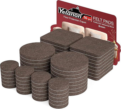 Yelanon Felt Furniture Pads - 56 Pcs(1+2)” Premium Felt Pads for Chair Legs Furniture, Floor Protectors for Hardwood Floors,Brown | Furniture Pads - TrueDesk