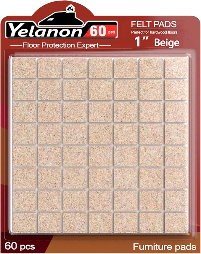 Yelanon Felt Furniture Pads - 60 Pcs Premium Felt Pads for Chair Legs Furniture, Floor Protectors for Hardwood Floors, Beige | Furniture Pads - TrueDesk
