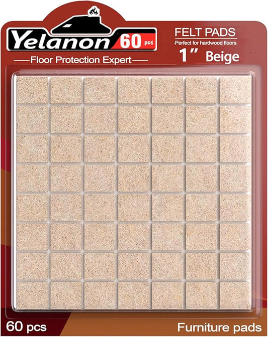 Yelanon Felt Furniture Pads - 60 Pcs Premium Felt Pads for Chair Legs Furniture, Floor Protectors for Hardwood Floors, Beige | Furniture Pads - TrueDesk