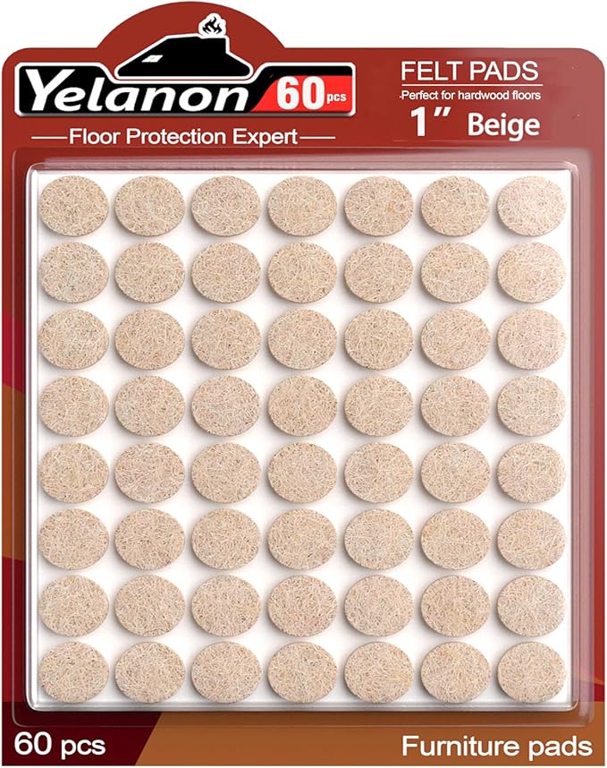 Yelanon Felt Furniture Pads - 60 Pcs Premium Felt Pads for Chair Legs Furniture, Floor Protectors for Hardwood Floors, Beige | Furniture Pads - TrueDesk