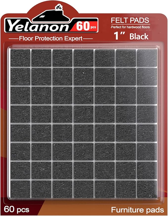 Yelanon Felt Furniture Pads - 60 Pcs Premium Felt Pads for Chair Legs Furniture, Floor Protectors for Hardwood Floors, Black | Furniture Pads - TrueDesk