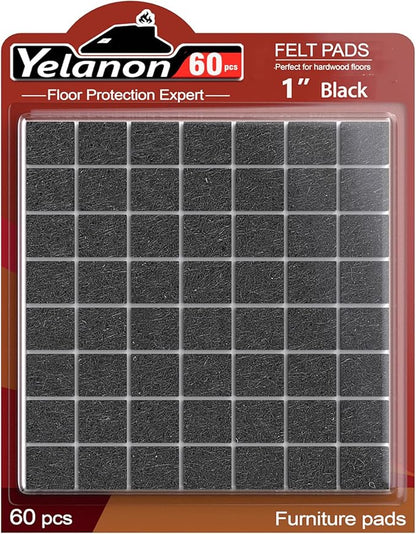 Yelanon Felt Furniture Pads - 60 Pcs Premium Felt Pads for Chair Legs Furniture, Floor Protectors for Hardwood Floors, Black | Furniture Pads - TrueDesk
