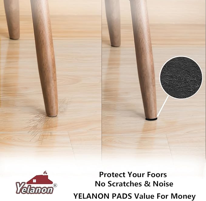 Yelanon Felt Furniture Pads - 60 Pcs Premium Felt Pads for Chair Legs Furniture, Floor Protectors for Hardwood Floors, Black | Furniture Pads - TrueDesk