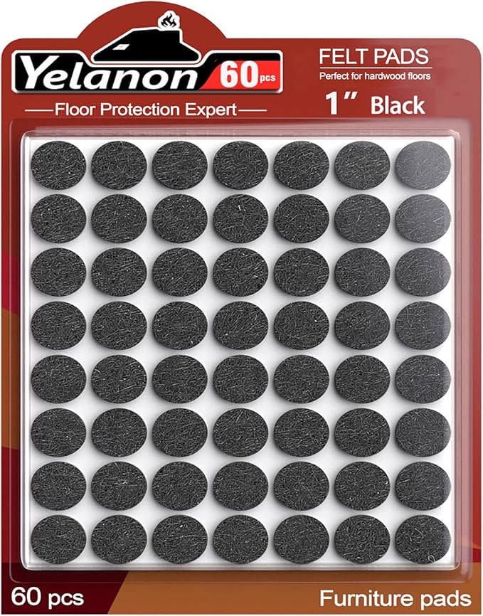 Yelanon Felt Furniture Pads - 60 Pcs Premium Felt Pads for Chair Legs Furniture, Floor Protectors for Hardwood Floors, Black | Furniture Pads - TrueDesk