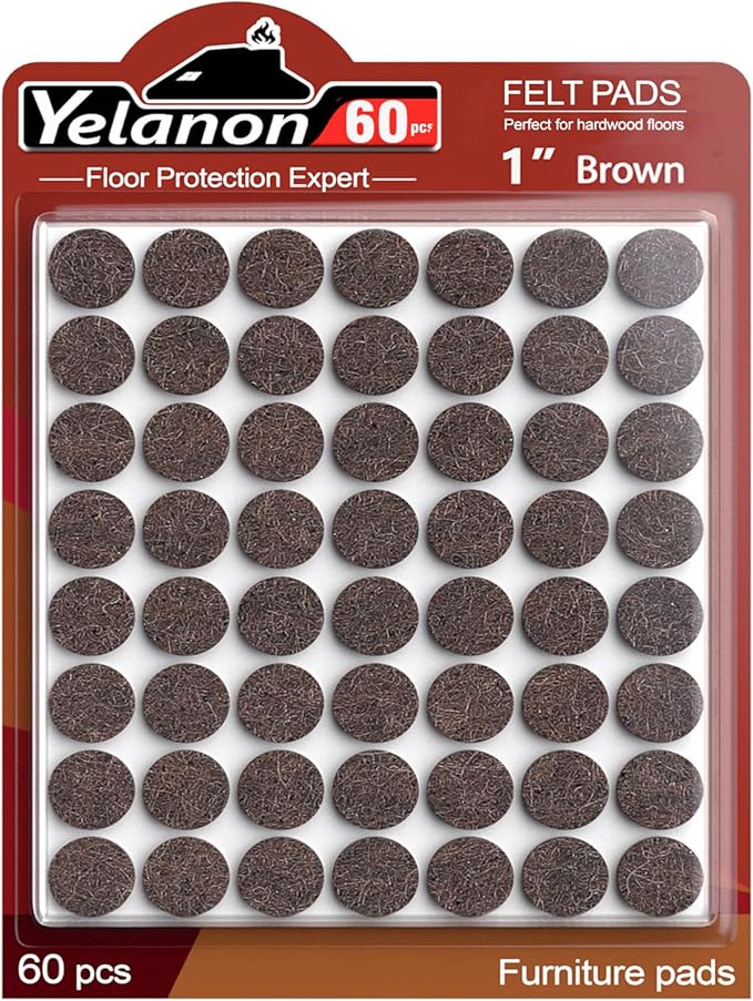 Yelanon Felt Furniture Pads - 60 Pcs Premium Felt Pads for Chair Legs Furniture, Floor Protectors for Hardwood Floors, Brown | Furniture Pads - TrueDesk