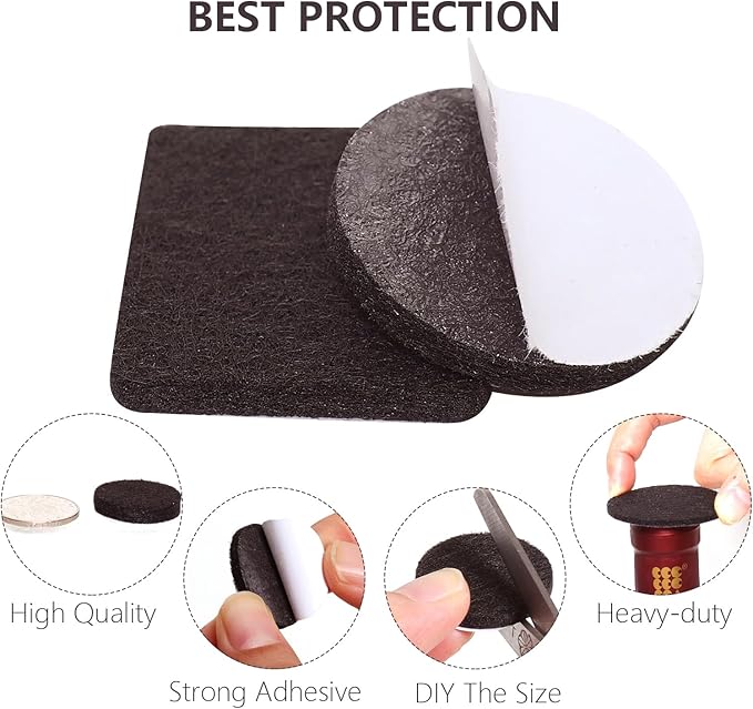 Yelanon Felt Furniture Pads - 60 Pcs Premium Felt Pads for Chair Legs Furniture, Floor Protectors for Hardwood Floors, Brown | Furniture Pads - TrueDesk