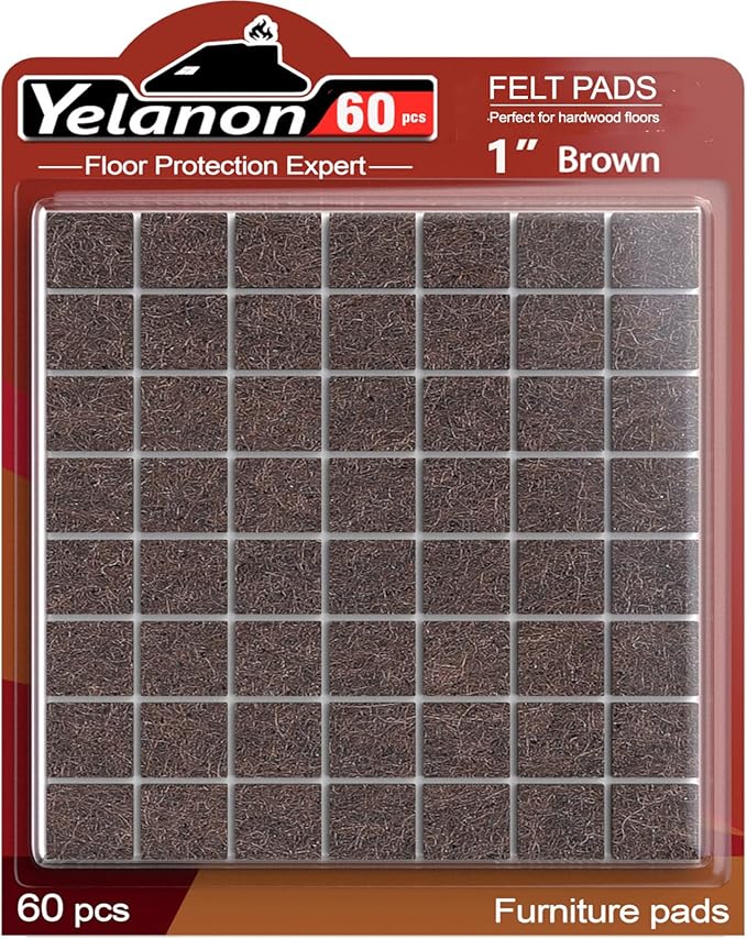 Yelanon Felt Furniture Pads - 60 Pcs Premium Felt Pads for Chair Legs Furniture, Floor Protectors for Hardwood Floors, Brown | Furniture Pads - TrueDesk