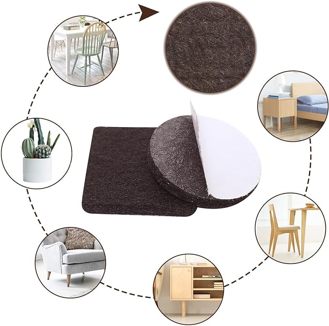 Yelanon Felt Furniture Pads - 60 Pcs Premium Felt Pads for Chair Legs Furniture, Floor Protectors for Hardwood Floors, Brown | Furniture Pads - TrueDesk