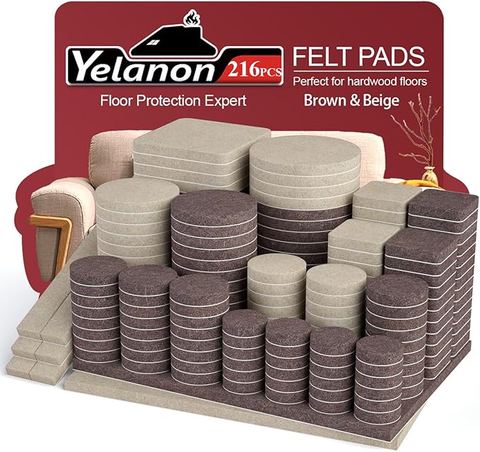 Yelanon Felt Furniture Pads for Hardwood Floors - 216 Pcs Premium Felt Pads for Chair Legs, Floor Protectors for Furniture, Beige & Brown | Furniture Pads - TrueDesk