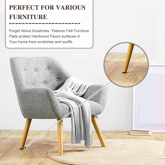 Yelanon Felt Furniture Pads for Hardwood Floors - 216 Pcs Premium Felt Pads for Chair Legs, Floor Protectors for Furniture, Brown | Furniture Pads - TrueDesk