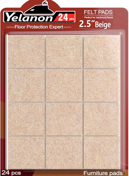Yelanon Felt Furniture Pads for Hardwood Floors - 24 Pcs 2.5" Premium Felt Pads for Chair Legs, Floor Protectors for Furniture, Beige | Furniture Pads - TrueDesk