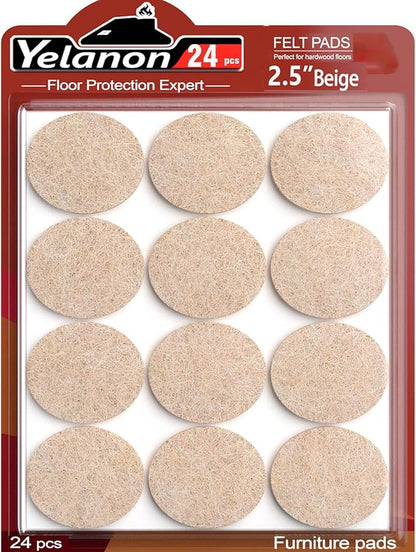 Yelanon Felt Furniture Pads for Hardwood Floors - 24 Pcs 2.5" Premium Felt Pads for Chair Legs, Floor Protectors for Furniture, Beige | Furniture Pads - TrueDesk