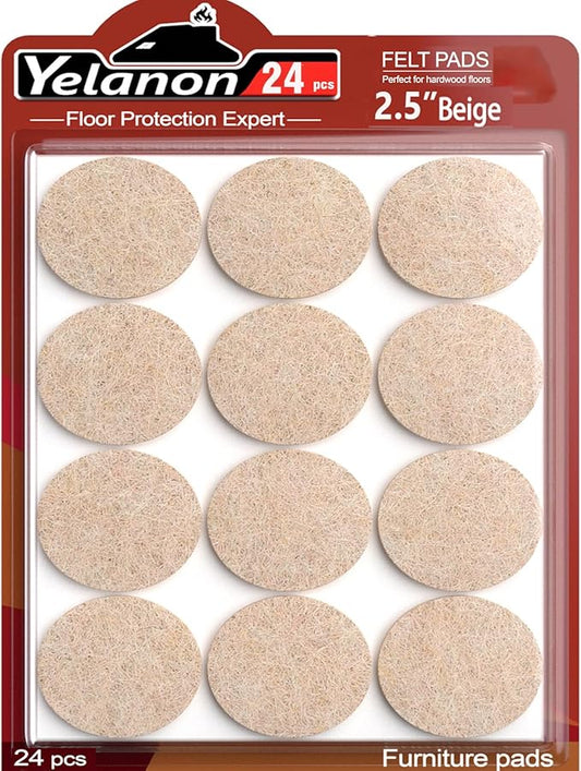 Yelanon Felt Furniture Pads for Hardwood Floors - 24 Pcs 2.5" Premium Felt Pads for Chair Legs, Floor Protectors for Furniture, Beige | Furniture Pads - TrueDesk