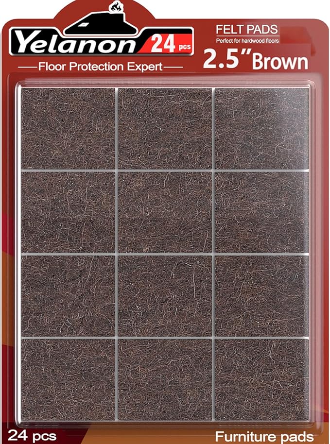 Yelanon Felt Furniture Pads for Hardwood Floors - 24 Pcs 2.5" Premium Felt Pads for Chair Legs, Floor Protectors for Furniture, Brown | Furniture Pads - TrueDesk